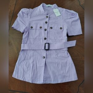 Lavender Button-Up Shirt Dress with Belt